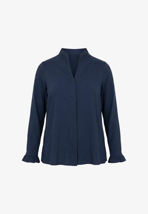 Ulla Popken, GOBLET COLLAR LONG SLEEVE RUFFLED CUFF BLOUSE - Overhemdblouse - dark marine