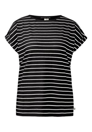 Mustvalge triibuline lühikeste varrukatega T-särk ümmarguse kaelusega. Pehme kangas, mugav lõige ja kontrastsed horisontaalsed triibud kogu keha ulatuses.