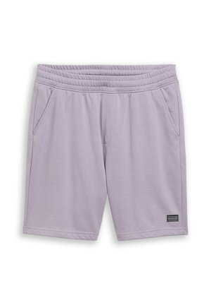 Lichtpaarse casual short met een elastische tailleband, zijzakken en een klein zwart rechthoekig logoplaatje op het onderste linkerbeen.