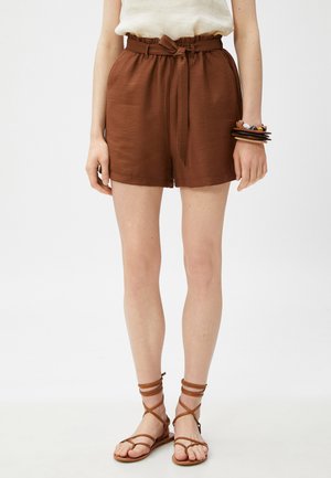 WIDE LEG WAIST BANDED HIGH RISE - Shorts - brown