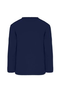 Marineblaues Langarmshirt mit rundem Halsausschnitt und glatter Textur. Mit geradem Saum und taillierten Ärmeln. Keine Muster oder Akzente.