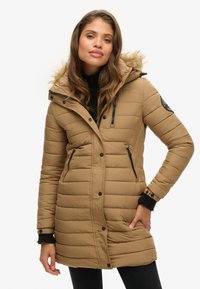 Superdry & Co FUJI HOODED MID LENGTH PUFFER - Vinterfrakke - sandstone brown