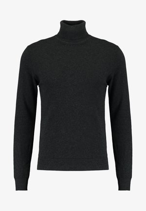 Schwarzer Rollkragenpullover aus Wolle. Verfügt über lange Ärmel, gerippte Bündchen und Saum, glatte Textur und eine taillierte Passform.