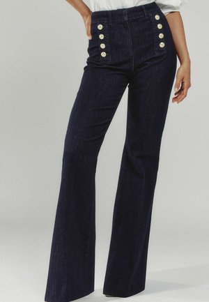 ATHENA BUTTON-DETAIL HIGH-RISE FLARED - Džínsy bootcut - dark blue