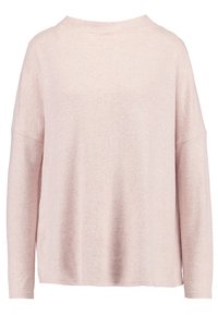 Rosa locker sitzender Pullover mit langen Ärmeln, weitem Ausschnitt, weicher Textur und entspannter Silhouette. Ideal für legere Freizeitkleidung.