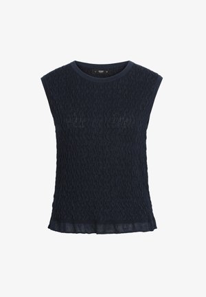 Varrukateta tumesinine top tekstureeritud lainemustriga ja ümmarguse kaelusega, suurus 38, brändi nimetusega IVKO.