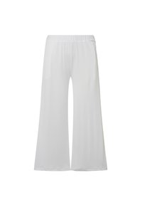 Pantalon blanc, léger et fluide, à jambe large et taille élastique. Texture lisse, sans motifs ni accents.