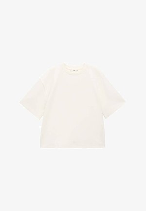 Tricou de bumbac alb supradimensionat, cu mâneci scurte, guler rotund și textură netedă. Fără modele sau detalii hardware vizibile.