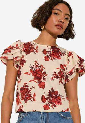 PETITE FIT - SHORT RUFFLE SLEEVE ROUND NECK  - Blouse - rose print