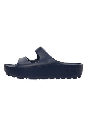 Infradito blu navy realizzati in materiale leggero, con una parte superiore testurizzata e due aperture tagliate per la traspirabilità e suola antiscivolo.
