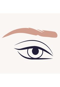 Grafica stilizzata di un occhio con contorno scuro, pupilla nera e sopracciglio marrone chiaro sopra. Design semplice e minimalista su uno sfondo color crema.