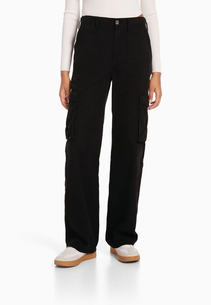 Bershka Pantalones cargo - black