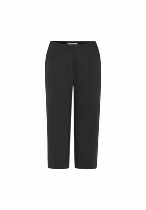 Sorte, avkortede skreddersydde bukser med glidelås foran, rette ben og en midjebånd med merket "Soft Rebels".