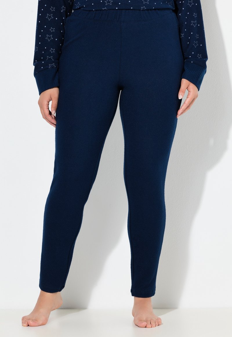 Námořnické modré, pružné pletené legíny s elastickým pasem, slim fit a bez viditelných vzorů či dekorací.