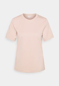 Světle růžové bavlněné tričko s krátkými rukávy a kulatým výstřihem. Hladká textura a klasický střih. Minimalistický design bez vzorů.