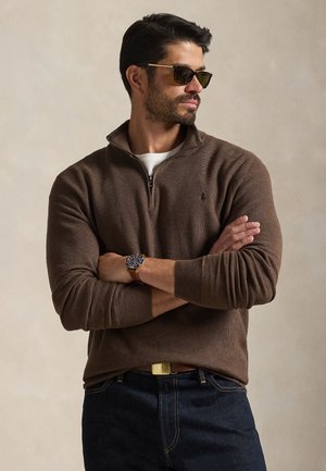 MESH-KNIT COTTON QUARTER-ZIP JUMPER - Camisola - nutmeg brown heather