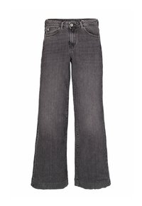 Wijde jeans in donkergrijze denim. Heeft een klassieke vijf-pocketontwerp en een recht gesneden zoom. Stevige stof met subtiele stikdetails.