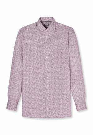 Langärmliges Hemd zum Knöpfen mit einem kunstvollen Paisley-Muster in Pink und Weiß sowie klassischem Kragen.