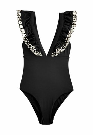 FRILL PLUNGE TUMMY CONTROL - Costume da bagno - black broderie