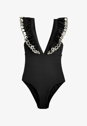 FRILL PLUNGE TUMMY CONTROL  - Swimsuit - black broderie