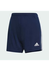 Laivaston siniset urheilushortsit, jotka on valmistettu kevyestä kankaasta. Niissä on valkoiset sivuraidat ja valkoinen adidas-logo alareunassa oikealla. Joustava vyötärönauha.