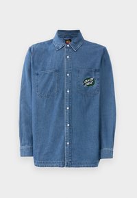 Denim košulja u plavoj boji s dugim rukavima, zatvaranje na dugmad, dva džepa na prsima i vezeni logo "Santa Cruz" na lijevom džepu.