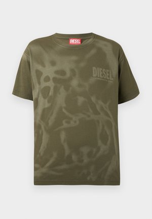 Pametna majica od maslinasto zelene pamučne tkanine s ležernim krojem, s diskretnim apstraktnim uzorkom i malim logotipom "DIESEL" na prsima.