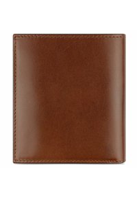 Portefeuille en cuir marron avec une texture lisse, de forme rectangulaire, et des coutures discrètes le long des bords. Pas de matériel ou d'accents visibles.