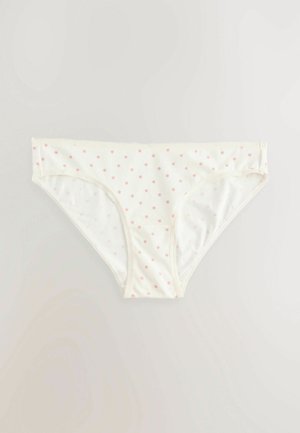 Damenbrief aus weichem Stoff in Creme mit einem Punktemuster in Pink. Verfügt über ein nahtloses Design und einen elastischen Bund.