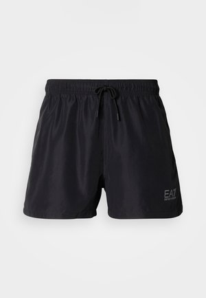 Sorte badeshorts med elastisk talje og snøre. Har en glat tekstur og en lille EA7-logo foran.