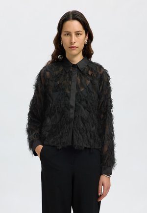 Selected Femme SLFMYLINE FLUFFY CROPPED - Užsagstoma palaidinė - black