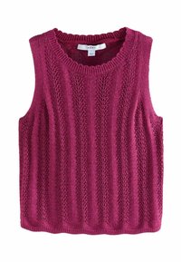 Ärmelloses Strickoberteil in Burgundy, mit geripptem Muster und offenen Maschen, einem runden Ausschnitt und einem subtilen Saum.