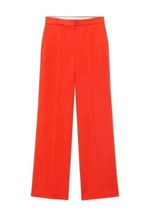 Rote weite Hosen im maßgeschneiderten Design, mit flachem Vorderteil, zwei Seitentaschen und glatter Textur. Ideal für formelle oder lässige Anlässe.