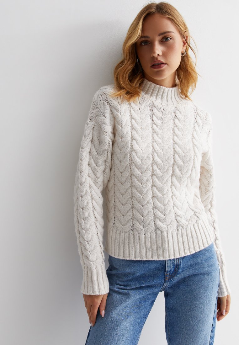 white knitted high neck jumper