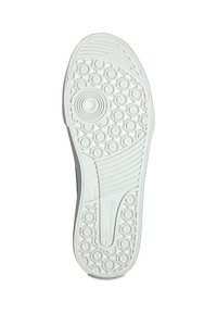 Podeszwa buta z teksturowanym białym gumowym wzorem, z okrągłymi wzorami, rowkami i wypukłym przyciskiem w centrum dla lepszej przyczepności i elastyczności.