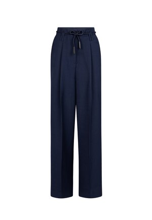 Himmelblau hochtaillierte weit geschnittene Hose mit Falten und einem geflochtenen Seilgürtel, der an der Taille zu einer Schleife gebunden ist.