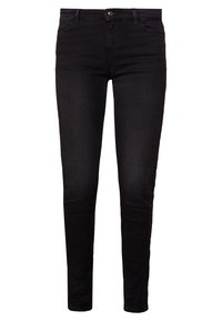 Svarta denimjeans med slim fit, med en klassisk femficksdesign, knappstängning och minimala sömdetaljer. Slät textur.