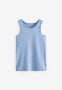 Hellblaues Tanktop aus weichem, leichtem Baumwollgemisch. Verfügt über einen runden Ausschnitt und breite Träger sowie eine glatte Textur.