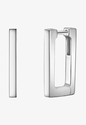 Srebrne metalne kružne naušnice pravokutnog oblika s glatkom površinom i sigurnim dizajnom kopče.