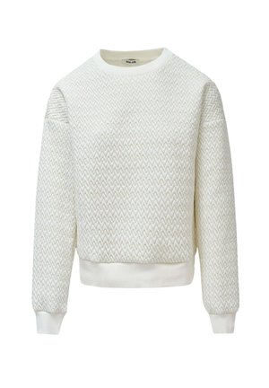 Sudadera blanca texturizada con un patrón en zigzag, cuello redondo y puños y dobladillo acanalados. Fabricada con un tejido suave y transpirable.