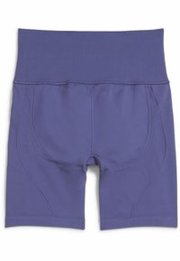 Pantaloni sportivi viola con un ampio elastico a costine in vita, texture liscia e cuciture curve per un design aderente.