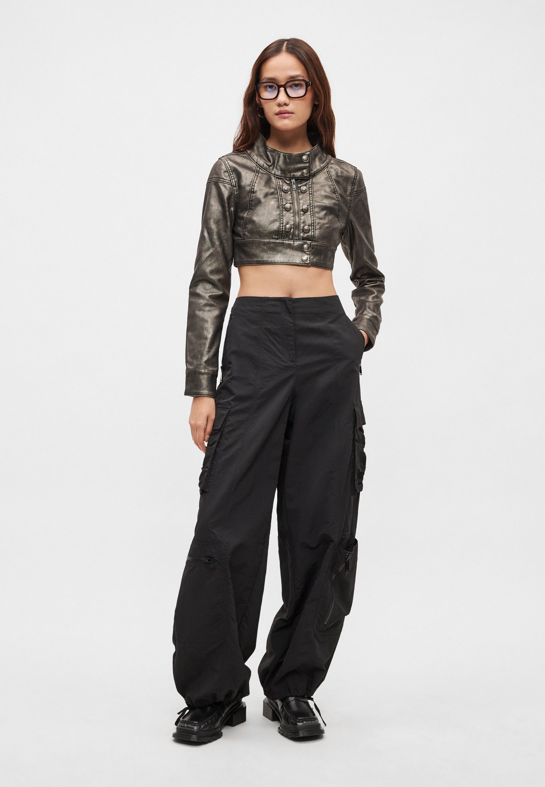 Jaded London CROPPED JACKET - Faux leather jacket - black