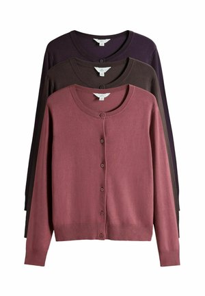 REGULAR FIT -  FINE BUTTON THROUGH 3 PACK - Cardigan - plum/dark pink/brown