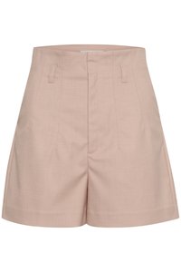 Lichtroze op maat gemaakte shorts met een hoge taille, voorzien van plooien aan de voorkant, schuine zijzakken en een gladde stoftextuur.