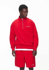 Pegador LOGO OVERSIZED HALF ZIP SWEATER - Melegítőfelső - washed red/white gum
