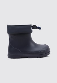 Stivale da pioggia in gomma blu navy con risvolto morbido, dettaglio con cordoncino, suola testurizzata e punta arrotondata. Superficie esterna liscia, design all'altezza della caviglia.
