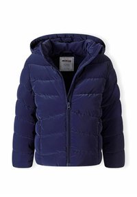 Mornarska puffer jakna s kapuco, z zadrgo, kvačkanjem in elastičnimi manšetami. Zasnovana za toploto in udobje.