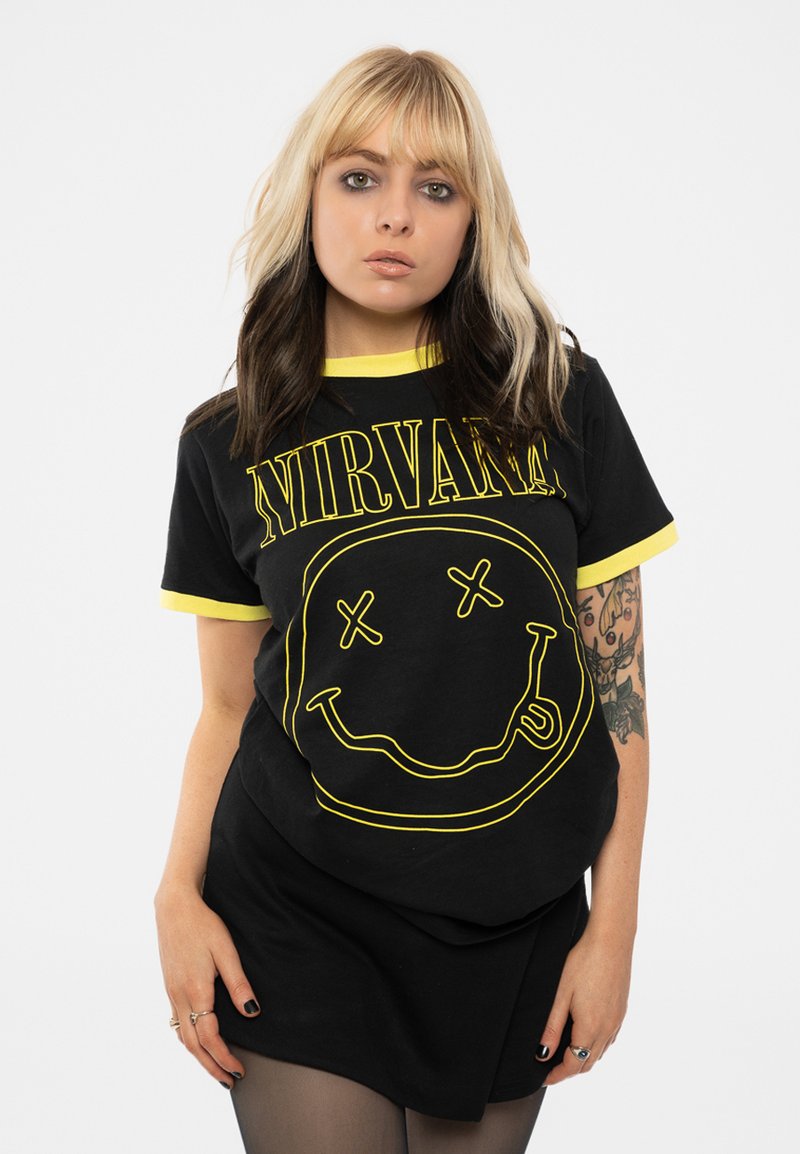 Paradiso Clothing NIRVANA OUTLINE GRUNGE FACE RINGER - Print T-shirt - black