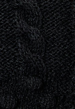 Tejido de punto negro con un patrón texturizado que presenta puntadas en relieve y una sensación suave y difusa. El color general es negro intenso.