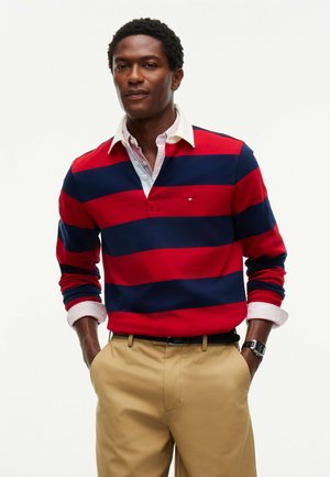 Tommy Hilfiger, ESSENTIAL STRIPE RUGBY - Poloshirts - medium red carbon navy